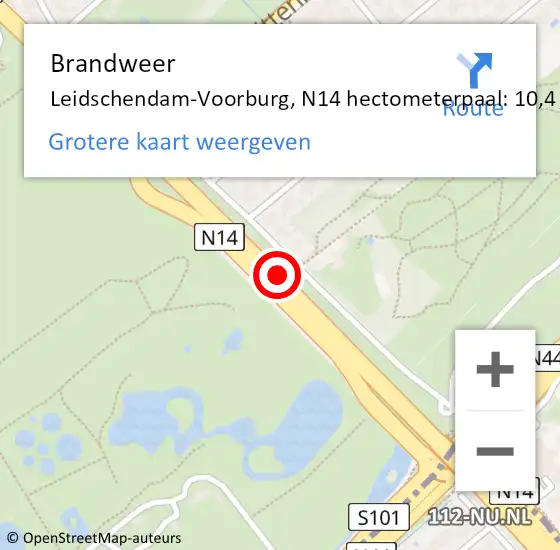 Locatie op kaart van de 112 melding: Brandweer Leidschendam-Voorburg, N14 hectometerpaal: 10,4 op 13 mei 2024 17:08