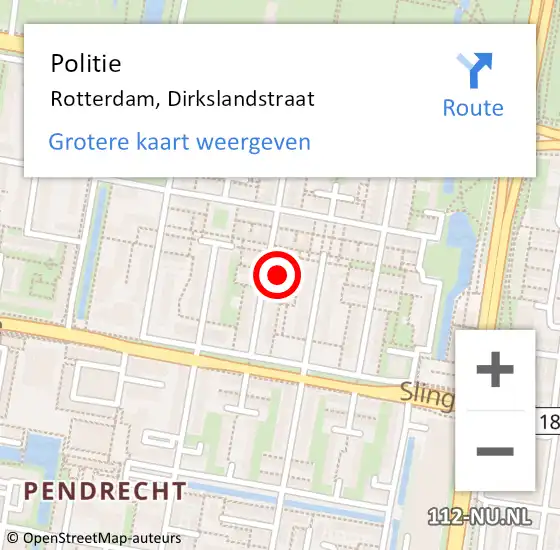 Locatie op kaart van de 112 melding: Politie Rotterdam, Dirkslandstraat op 13 mei 2024 17:08