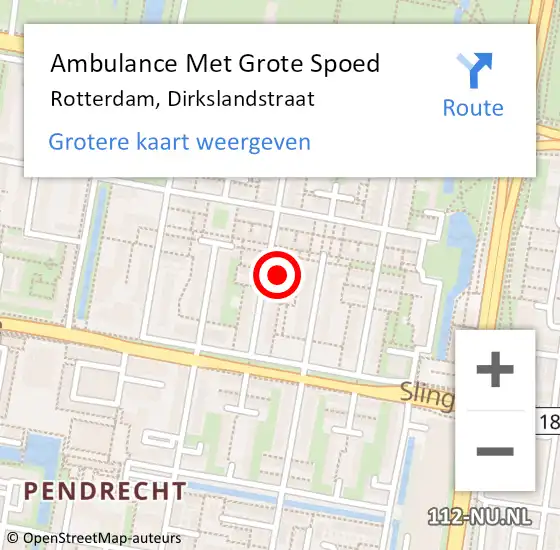 Locatie op kaart van de 112 melding: Ambulance Met Grote Spoed Naar Rotterdam, Dirkslandstraat op 13 mei 2024 17:32