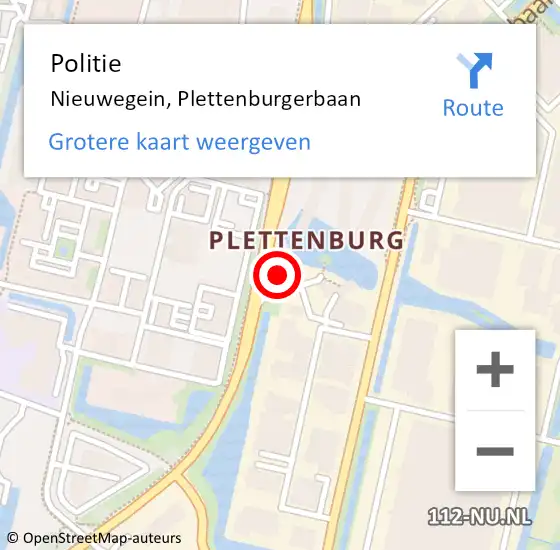 Locatie op kaart van de 112 melding: Politie Nieuwegein, Plettenburgerbaan op 13 mei 2024 17:39