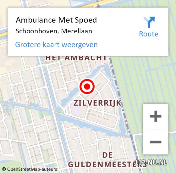 Locatie op kaart van de 112 melding: Ambulance Met Spoed Naar Schoonhoven, Merellaan op 13 mei 2024 17:39