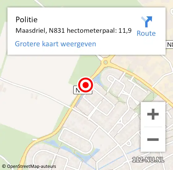 Locatie op kaart van de 112 melding: Politie Maasdriel, N831 hectometerpaal: 11,9 op 13 mei 2024 17:45