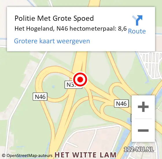 Locatie op kaart van de 112 melding: Politie Met Grote Spoed Naar Het Hogeland, N46 hectometerpaal: 8,6 op 13 mei 2024 17:50
