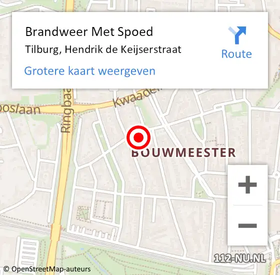 Locatie op kaart van de 112 melding: Brandweer Met Spoed Naar Tilburg, Hendrik de Keijserstraat op 13 mei 2024 17:56