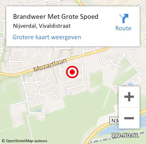 Locatie op kaart van de 112 melding: Brandweer Met Grote Spoed Naar Nijverdal, Vivaldistraat op 13 mei 2024 18:20