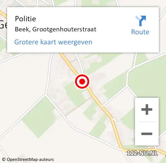 Locatie op kaart van de 112 melding: Politie Beek, Grootgenhouterstraat op 13 mei 2024 18:30