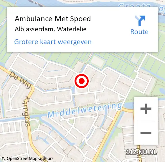 Locatie op kaart van de 112 melding: Ambulance Met Spoed Naar Alblasserdam, Waterlelie op 13 mei 2024 18:31