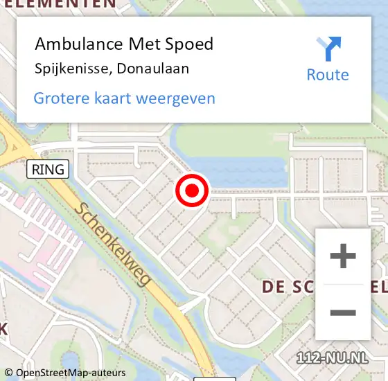 Locatie op kaart van de 112 melding: Ambulance Met Spoed Naar Spijkenisse, Donaulaan op 13 mei 2024 18:38