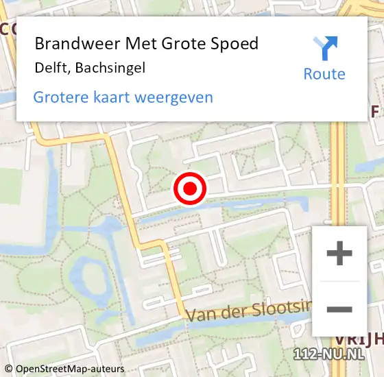 Locatie op kaart van de 112 melding: Brandweer Met Grote Spoed Naar Delft, Bachsingel op 13 mei 2024 18:59