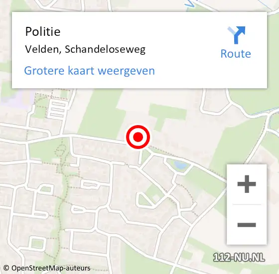 Locatie op kaart van de 112 melding: Politie Velden, Schandeloseweg op 13 mei 2024 19:09