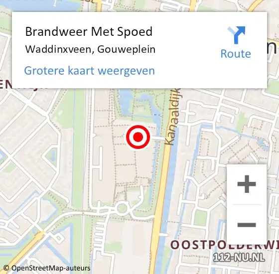 Locatie op kaart van de 112 melding: Brandweer Met Spoed Naar Waddinxveen, Gouweplein op 13 mei 2024 19:12