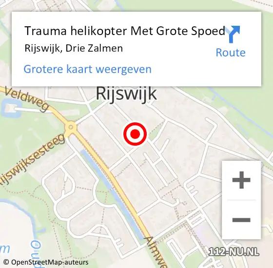 Locatie op kaart van de 112 melding: Trauma helikopter Met Grote Spoed Naar Rijswijk, Drie Zalmen op 13 mei 2024 19:14