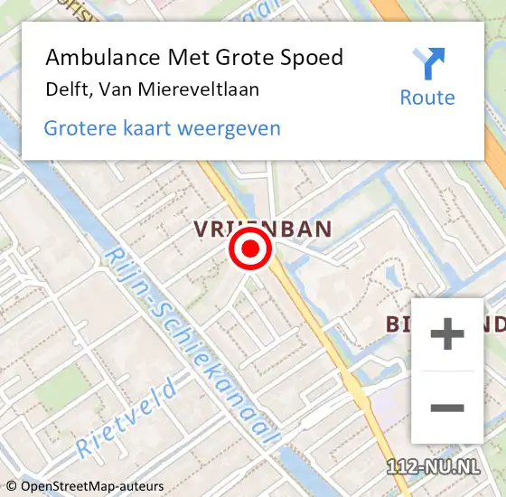 Locatie op kaart van de 112 melding: Ambulance Met Grote Spoed Naar Delft, Van Miereveltlaan op 13 mei 2024 19:34