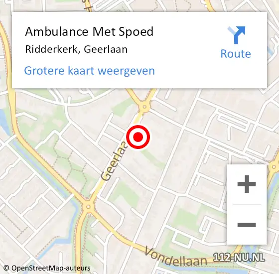 Locatie op kaart van de 112 melding: Ambulance Met Spoed Naar Ridderkerk, Geerlaan op 13 mei 2024 19:39