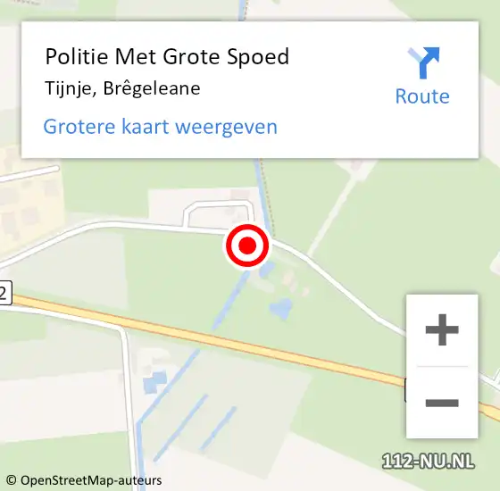 Locatie op kaart van de 112 melding: Politie Met Grote Spoed Naar Tijnje, Brêgeleane op 13 mei 2024 19:58