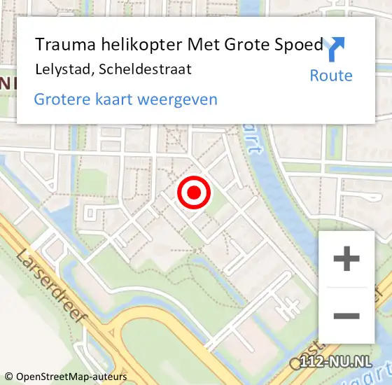 Locatie op kaart van de 112 melding: Trauma helikopter Met Grote Spoed Naar Lelystad, Scheldestraat op 13 mei 2024 20:04