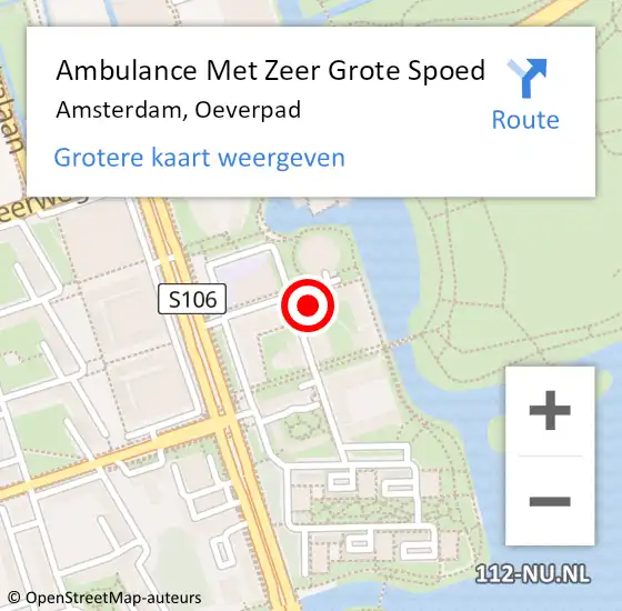 Locatie op kaart van de 112 melding: Ambulance Met Zeer Grote Spoed Naar Amsterdam, Oeverpad op 13 mei 2024 20:07