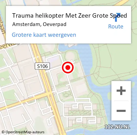 Locatie op kaart van de 112 melding: Trauma helikopter Met Zeer Grote Spoed Naar Amsterdam, Oeverpad op 13 mei 2024 20:08