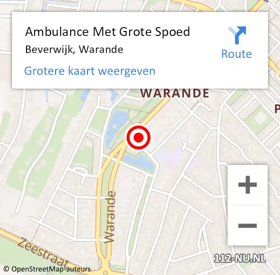 Locatie op kaart van de 112 melding: Ambulance Met Grote Spoed Naar Beverwijk, Warande op 13 mei 2024 20:12