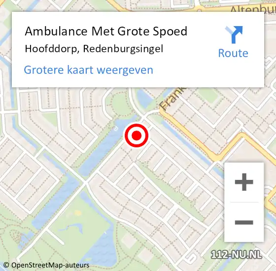 Locatie op kaart van de 112 melding: Ambulance Met Grote Spoed Naar Hoofddorp, Redenburgsingel op 13 mei 2024 20:24