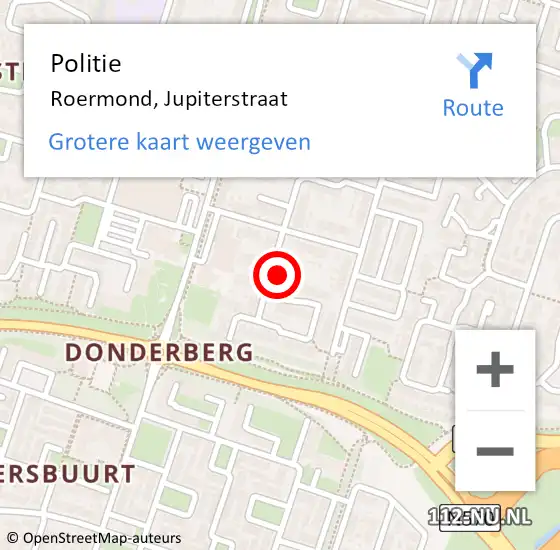 Locatie op kaart van de 112 melding: Politie Roermond, Jupiterstraat op 13 mei 2024 20:27
