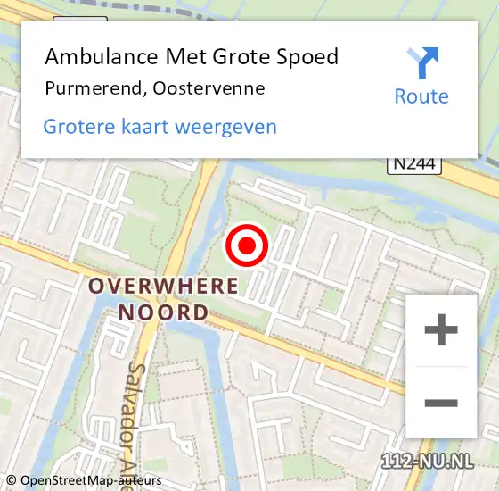 Locatie op kaart van de 112 melding: Ambulance Met Grote Spoed Naar Purmerend, Oostervenne op 13 mei 2024 20:30
