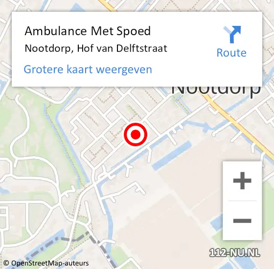 Locatie op kaart van de 112 melding: Ambulance Met Spoed Naar Nootdorp, Hof van Delftstraat op 13 mei 2024 20:35