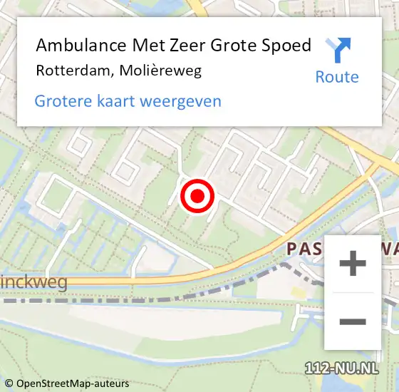 Locatie op kaart van de 112 melding: Ambulance Met Zeer Grote Spoed Naar Rotterdam, Molièreweg op 13 mei 2024 20:36