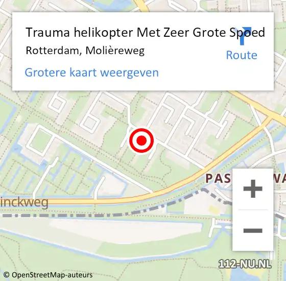 Locatie op kaart van de 112 melding: Trauma helikopter Met Zeer Grote Spoed Naar Rotterdam, Molièreweg op 13 mei 2024 20:40