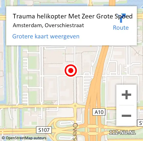 Locatie op kaart van de 112 melding: Trauma helikopter Met Zeer Grote Spoed Naar Amsterdam, Overschiestraat op 13 mei 2024 20:46