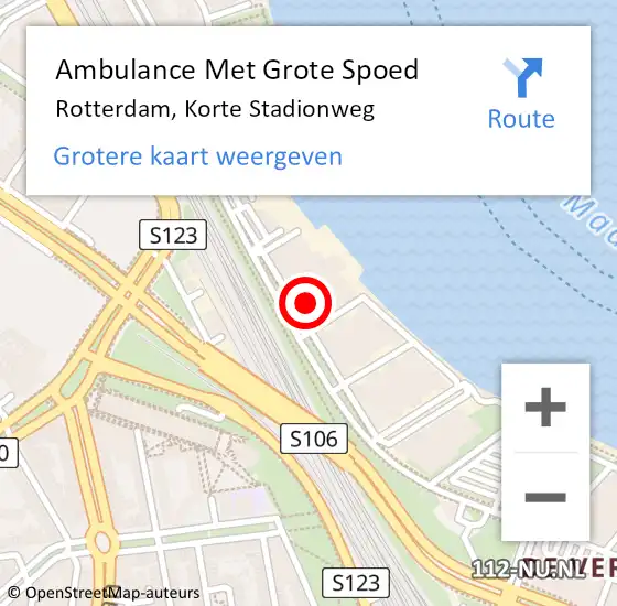 Locatie op kaart van de 112 melding: Ambulance Met Grote Spoed Naar Rotterdam, Korte Stadionweg op 13 mei 2024 20:50