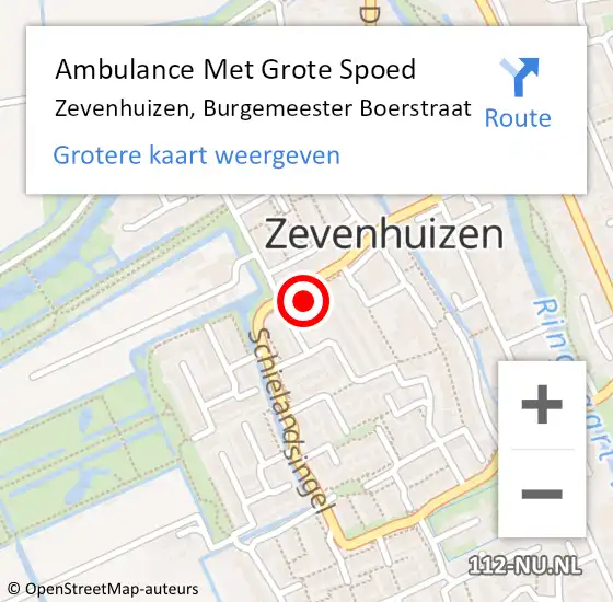 Locatie op kaart van de 112 melding: Ambulance Met Grote Spoed Naar Zevenhuizen, Burgemeester Boerstraat op 13 mei 2024 20:57