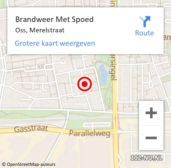 Locatie op kaart van de 112 melding: Brandweer Met Spoed Naar Oss, Merelstraat op 13 mei 2024 20:58