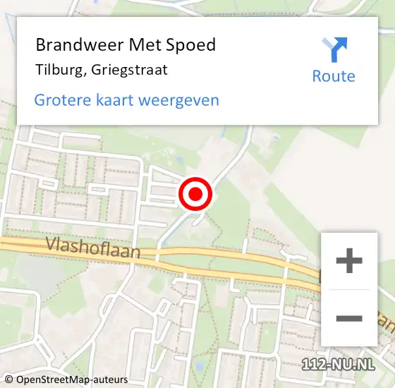 Locatie op kaart van de 112 melding: Brandweer Met Spoed Naar Tilburg, Griegstraat op 13 mei 2024 21:15