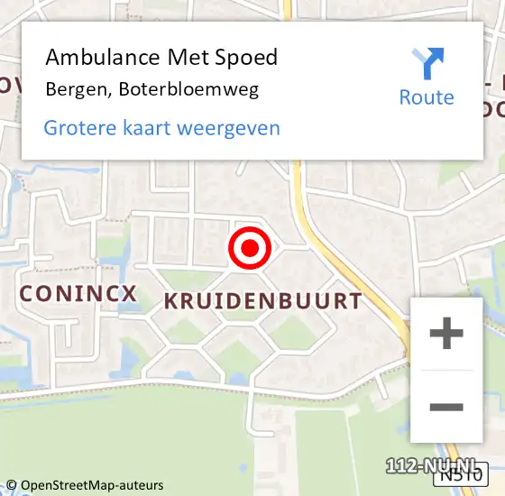 Locatie op kaart van de 112 melding: Ambulance Met Spoed Naar Bergen, Boterbloemweg op 13 mei 2024 21:20