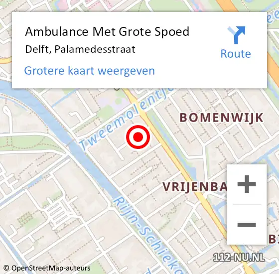 Locatie op kaart van de 112 melding: Ambulance Met Grote Spoed Naar Delft, Palamedesstraat op 13 mei 2024 21:41