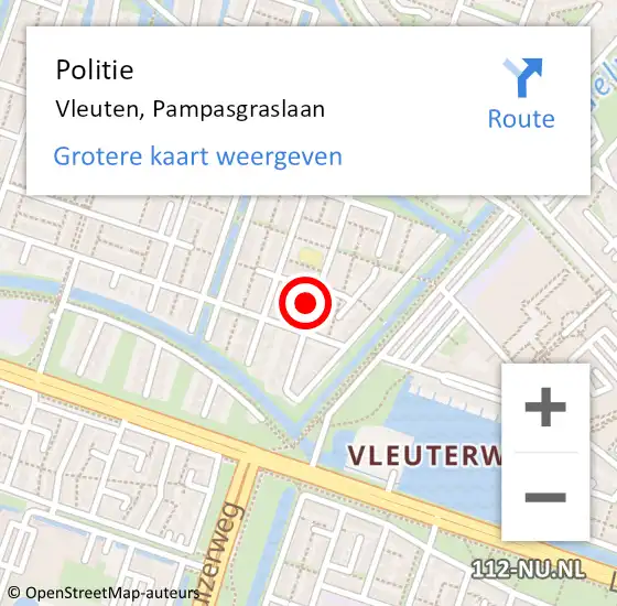 Locatie op kaart van de 112 melding: Politie Vleuten, Pampasgraslaan op 13 mei 2024 21:43