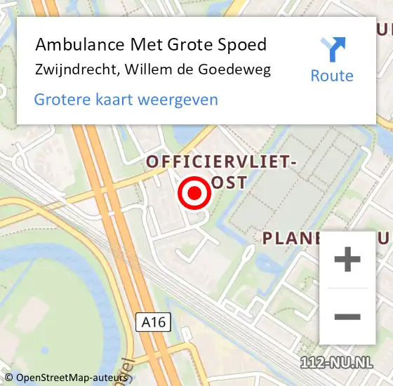 Locatie op kaart van de 112 melding: Ambulance Met Grote Spoed Naar Zwijndrecht, Willem de Goedeweg op 13 mei 2024 21:54