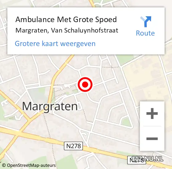 Locatie op kaart van de 112 melding: Ambulance Met Grote Spoed Naar Margraten, Van Schaluynhofstraat op 13 mei 2024 21:54