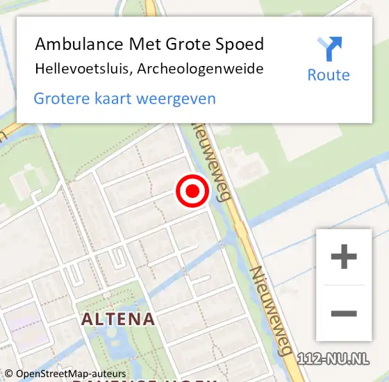 Locatie op kaart van de 112 melding: Ambulance Met Grote Spoed Naar Hellevoetsluis, Archeologenweide op 13 mei 2024 21:55