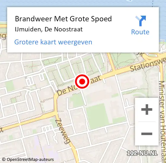 Locatie op kaart van de 112 melding: Brandweer Met Grote Spoed Naar IJmuiden, De Noostraat op 13 mei 2024 21:59