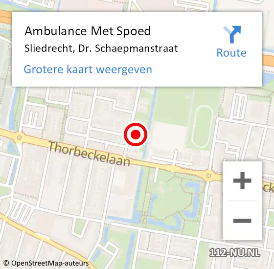 Locatie op kaart van de 112 melding: Ambulance Met Spoed Naar Sliedrecht, Dr. Schaepmanstraat op 13 mei 2024 22:05