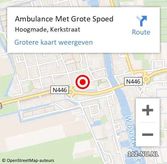 Locatie op kaart van de 112 melding: Ambulance Met Grote Spoed Naar Hoogmade, Kerkstraat op 13 mei 2024 22:20