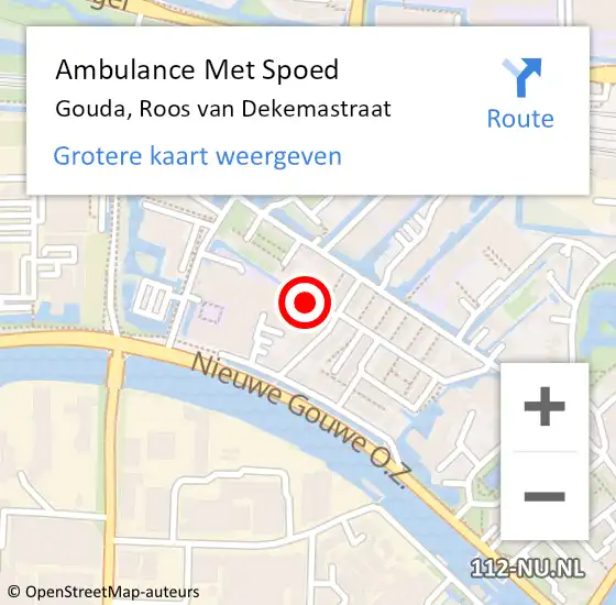 Locatie op kaart van de 112 melding: Ambulance Met Spoed Naar Gouda, Roos van Dekemastraat op 13 mei 2024 22:25