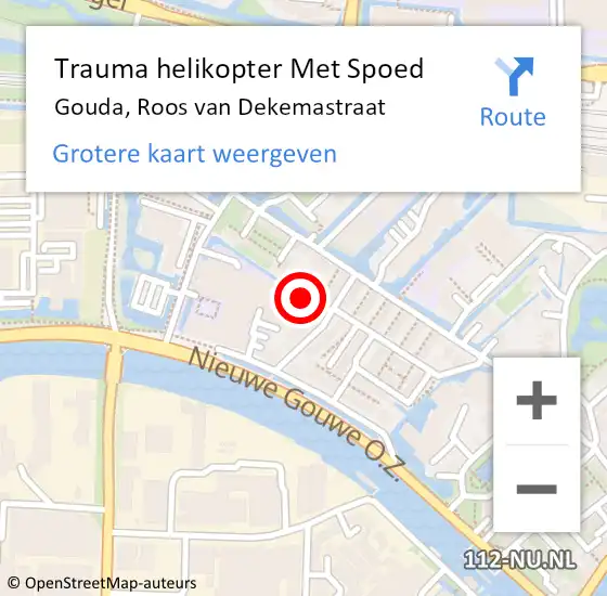 Locatie op kaart van de 112 melding: Trauma helikopter Met Spoed Naar Gouda, Roos van Dekemastraat op 13 mei 2024 22:27