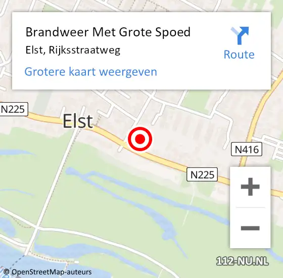 Locatie op kaart van de 112 melding: Brandweer Met Grote Spoed Naar Elst, Rijksstraatweg op 13 mei 2024 22:31