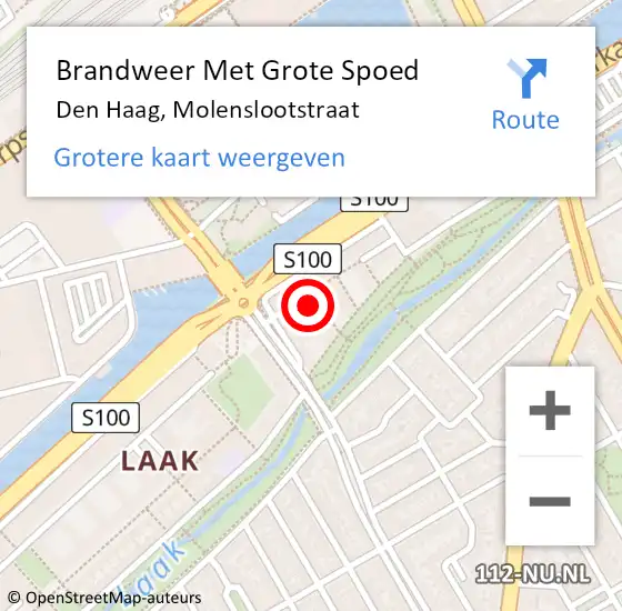 Locatie op kaart van de 112 melding: Brandweer Met Grote Spoed Naar Den Haag, Molenslootstraat op 13 mei 2024 22:54