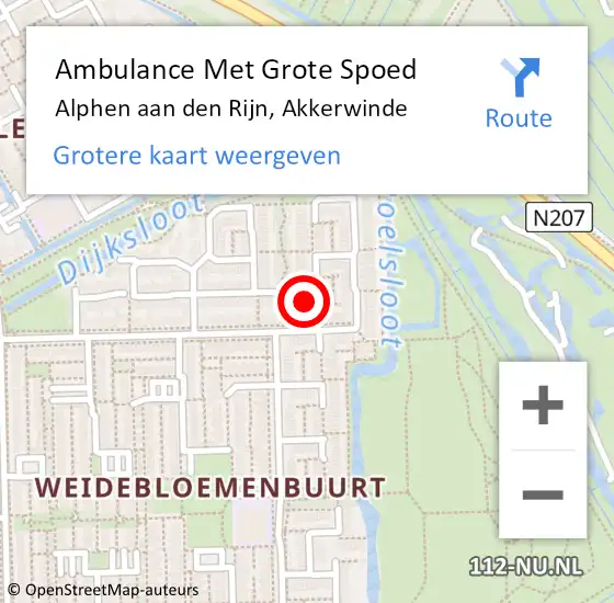 Locatie op kaart van de 112 melding: Ambulance Met Grote Spoed Naar Alphen aan den Rijn, Akkerwinde op 13 mei 2024 23:28