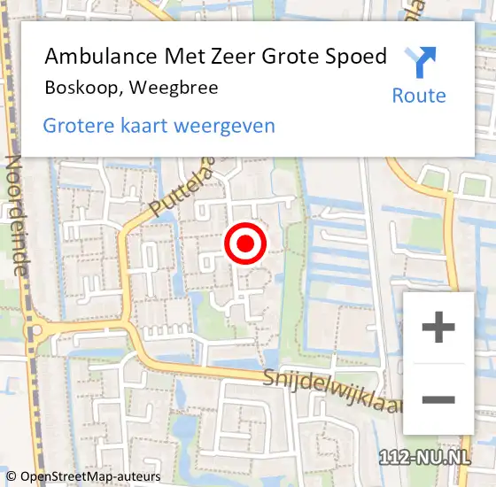 Locatie op kaart van de 112 melding: Ambulance Met Zeer Grote Spoed Naar Boskoop, Weegbree op 13 mei 2024 23:51