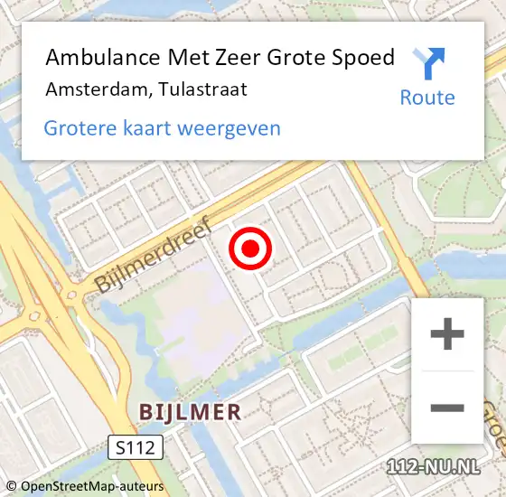 Locatie op kaart van de 112 melding: Ambulance Met Zeer Grote Spoed Naar Amsterdam, Tulastraat op 13 mei 2024 23:57